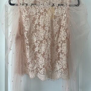Elegant Lace and Tulle Top with Pearl Details